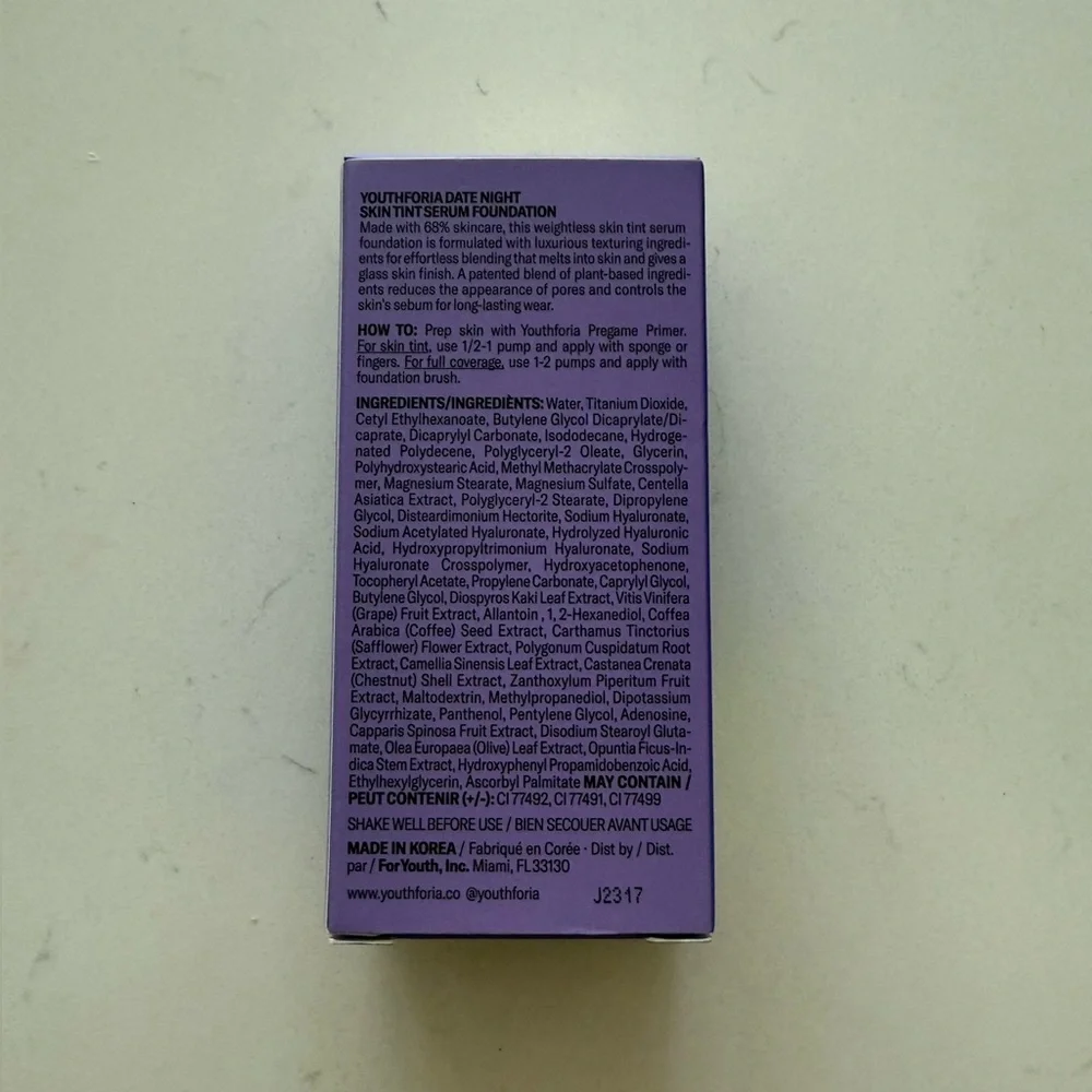 Youthforia Date Night Skin Tint Serum Foundation -‎ 180 Light Neutral/Warm - NWB